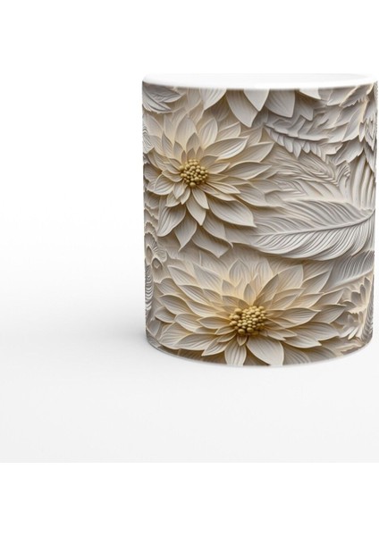 Bej Rölyef Çiçek ve Yaprak Desenli Kupa Bardak fiyatları