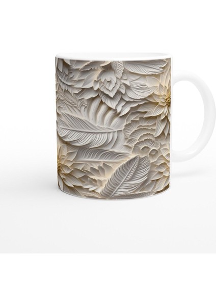 Bej Rölyef Çiçek ve Yaprak Desenli Kupa Bardak modelleri