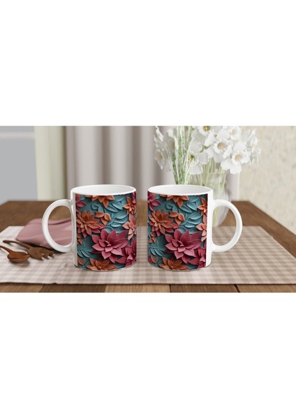 Kırmızı Mercekli Çiçek Desenli Kupa Bardak indirimleri