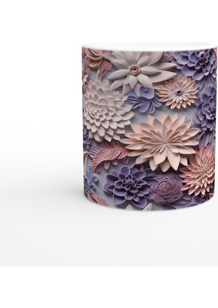 Pudra ve Leylak Renkli Rölyef Çiçek Desenli Kupa Bardak fiyatları
