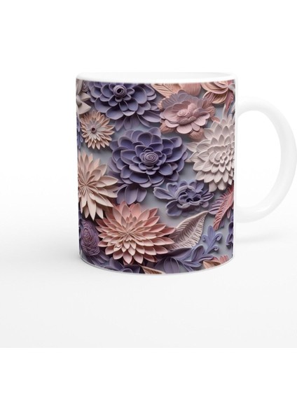 Pudra ve Leylak Renkli Rölyef Çiçek Desenli Kupa Bardak modelleri