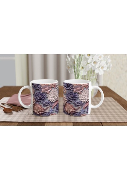 Pudra ve Leylak Renkli Rölyef Çiçek Desenli Kupa Bardak indirimleri