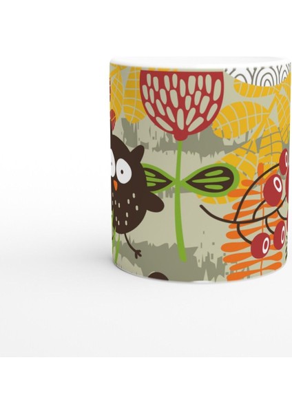 Renkli Baykuş ve Yaprak Desenli Kupa Bardak fiyatları