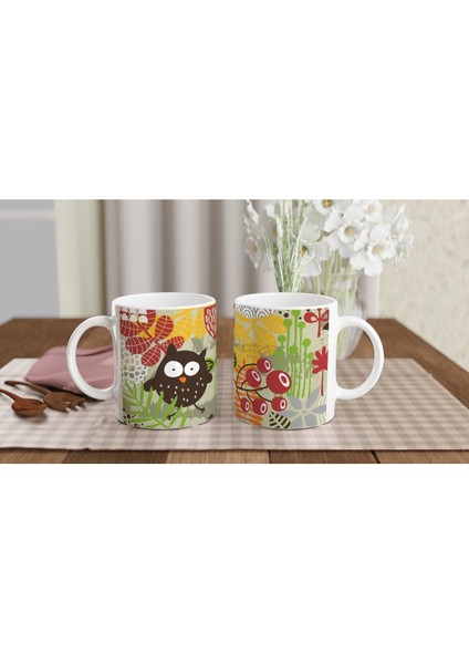 Renkli Baykuş ve Yaprak Desenli Kupa Bardak indirimleri