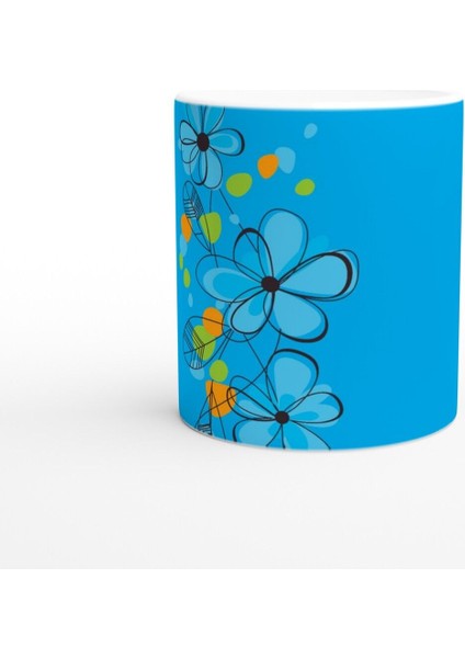 Turkuaz Çizgi Çiçekli Kupa Bardak fiyatları