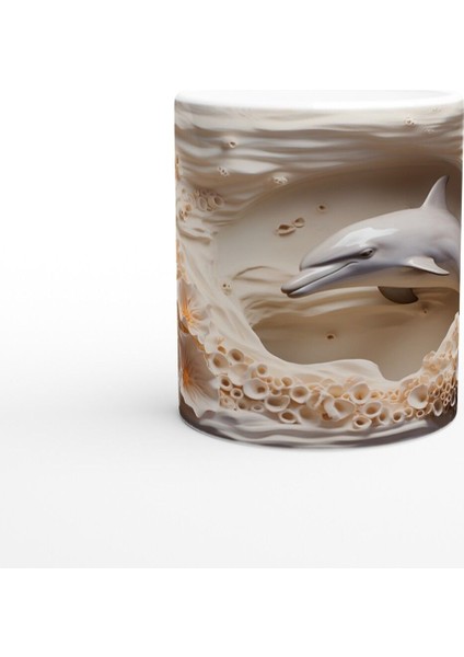 Gece Deniz Manzaralı Yunus Desenli Su Altı Temalı Kupa Bardak