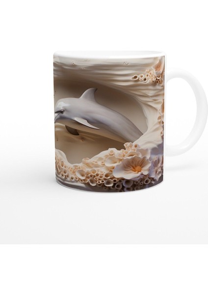 Gece Deniz Manzaralı Yunus Desenli Su Altı Temalı Kupa Bardak modelleri