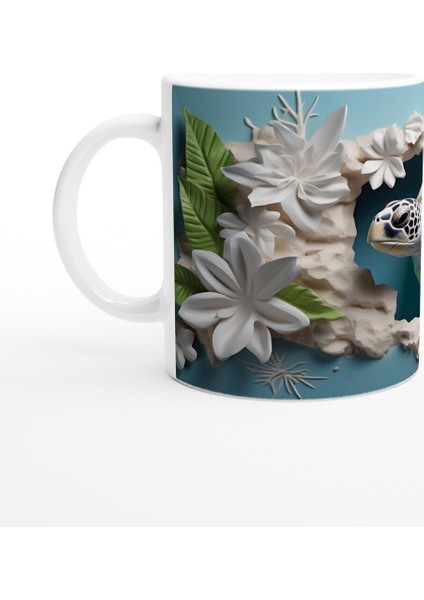 Tropikal Yapraklar ve Beyaz Çiçekler Arasında Deniz Kaplumbağası Kupa Bardak fiyatları