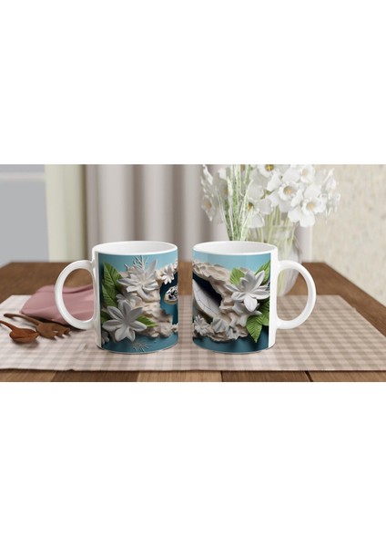 Tropikal Yapraklar ve Beyaz Çiçekler Arasında Deniz Kaplumbağası Kupa Bardak indirimleri