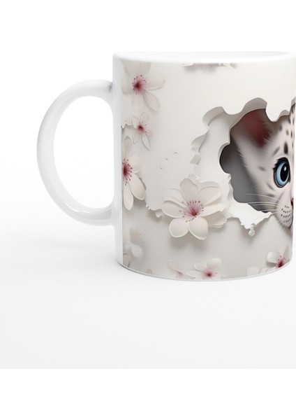 Çatlak Duvardan Bakan Kar Leoparı Yavrusu Temalı Baskılı Kupa Bardak fiyatları