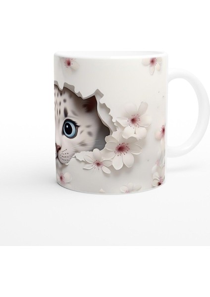 Çatlak Duvardan Bakan Kar Leoparı Yavrusu Temalı Baskılı Kupa Bardak modelleri