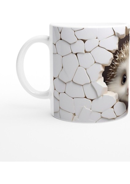 Beyaz Mozaik Duvardan Bakan Kirpi Temalı Baskılı Kupa Bardak fiyatları
