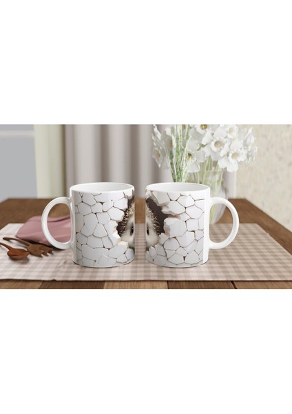 Beyaz Mozaik Duvardan Bakan Kirpi Temalı Baskılı Kupa Bardak indirimleri