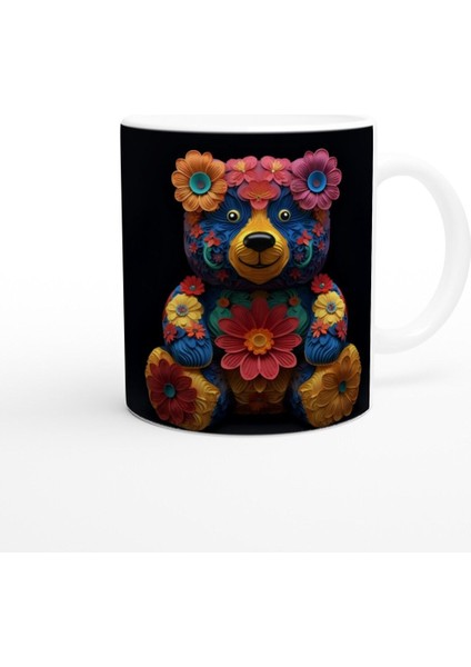 Çiçekli Sevimli Ayıcık Temalı Renkli Sanatsal Kupa Bardak modelleri