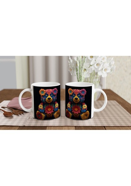 Çiçekli Sevimli Ayıcık Temalı Renkli Sanatsal Kupa Bardak indirimleri