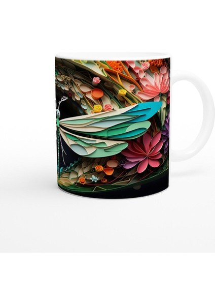 Kağıt Sanatı Stilinde Zarif Yusufçuk Temalı Baskılı Kupa Bardak modelleri