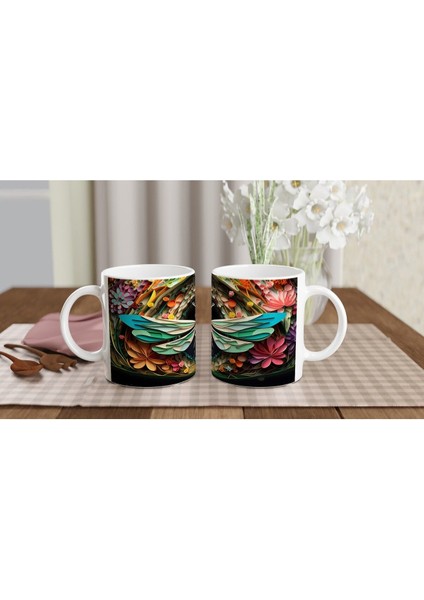 Kağıt Sanatı Stilinde Zarif Yusufçuk Temalı Baskılı Kupa Bardak indirimleri