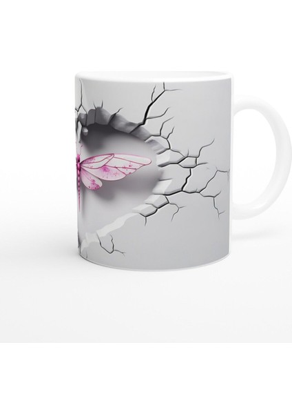 Kalpli Çatlak Duvar Efektli Pembe Yusufçuk Temalı Baskılı Kupa Bardak modelleri