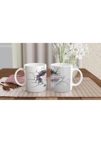 Kalpli Çatlak Duvar Efektli Pembe Yusufçuk Temalı Baskılı Kupa Bardak indirimleri