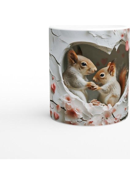 Kalpli Çatlaktan Bakan Sincaplar Temalı Baskılı Kupa Bardak