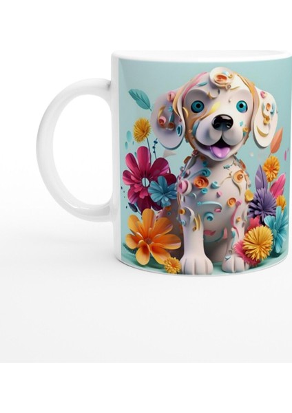 Konfeti Desenli Neşeli Köpek Baskılı Renkli Kupa Bardak