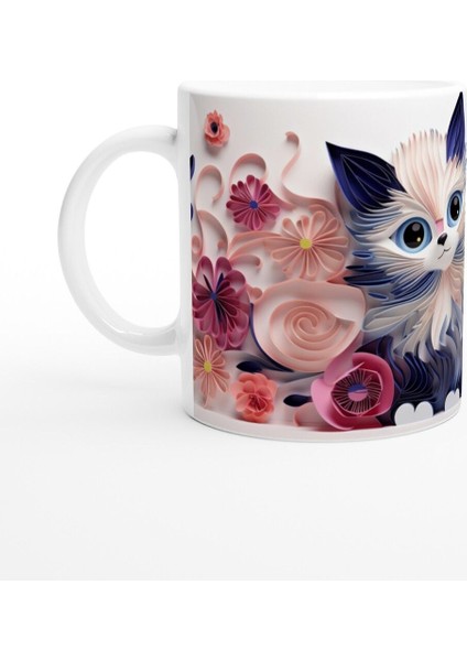 Mavi Gözlü Sevimli Kedi ve Çiçek Bahçesi Temalı Baskılı Kupa Bardak fiyatları