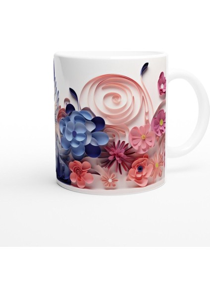 Mavi Gözlü Sevimli Kedi ve Çiçek Bahçesi Temalı Baskılı Kupa Bardak modelleri