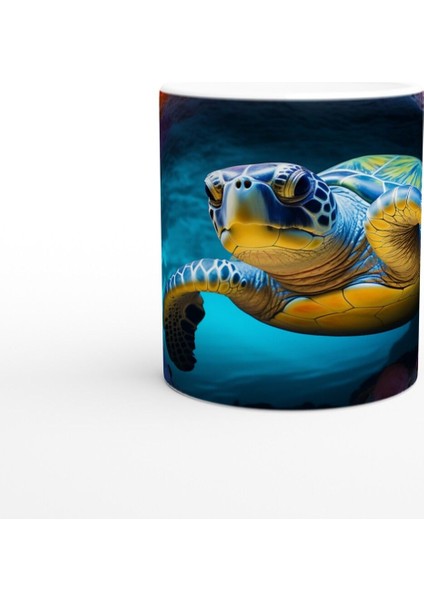 Renkli Süngerlerle Çevrili Deniz Kaplumbağası Kupa Bardak