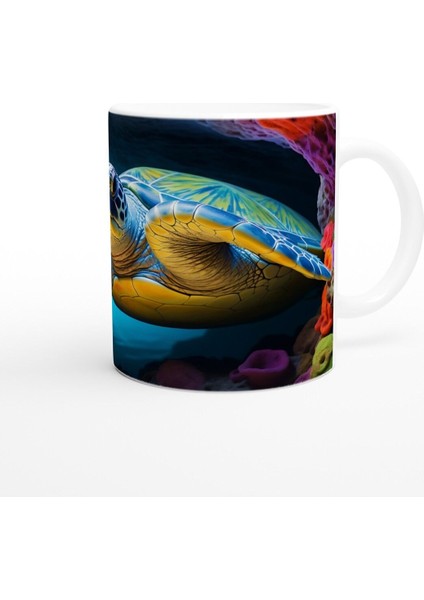 Renkli Süngerlerle Çevrili Deniz Kaplumbağası Kupa Bardak modelleri