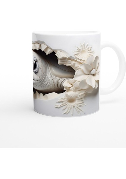 Beyaz Çiçekler Arasından Bakan Deniz Kaplumbağası Kupa Bardak modelleri