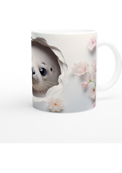 Gülümseyen Fok ve Pembe Çiçekli Su Altı Temalı Kupa Bardak modelleri