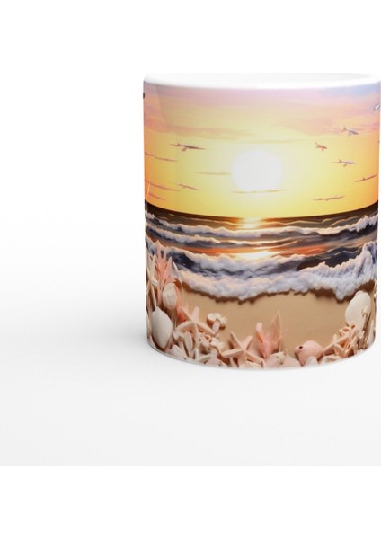 Gün Batımı Işığında Yıldızlar ve Kabuklar Su Altı Temalı Kupa Bardak