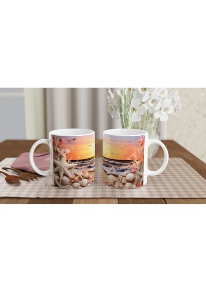 Gün Batımı Işığında Yıldızlar ve Kabuklar Su Altı Temalı Kupa Bardak indirimleri