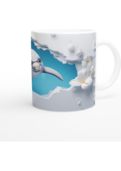 Neşeli Yunus ve Beyaz Çiçekler Su Altı Temalı Kupa Bardak modelleri