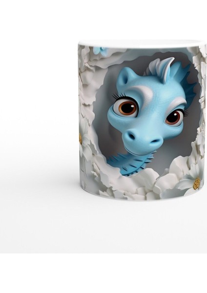 Sevimli Mavi Denizatı ve Çiçekli Su Altı Temalı Kupa Bardak