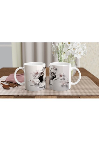 Gülümseyen Beyaz Yavru Köpek ve Kiraz Çiçekleri Baskılı Kupa Bardak indirimleri