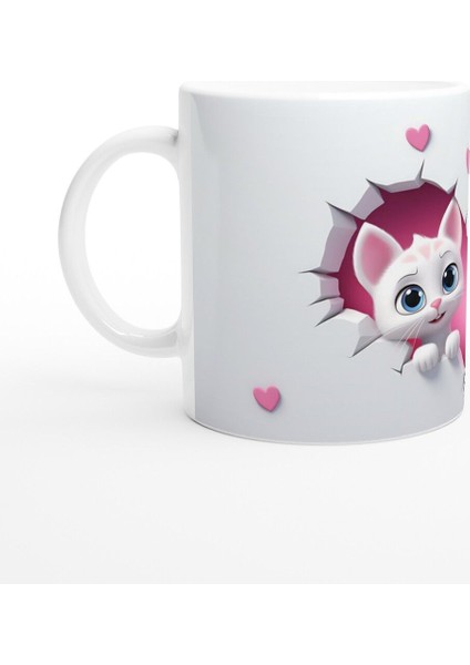 Kalp Içinden Bakan Sevimli Kedi Çifti Temalı Baskılı Kupa Bardak fiyatları
