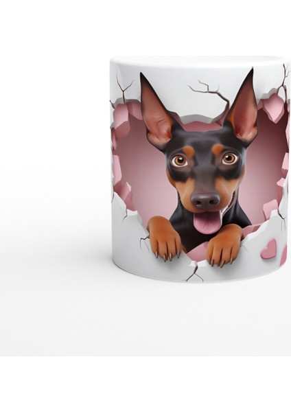 Kalpli Duvarı Delen Neşeli Doberman Temalı Baskılı Kupa Bardak