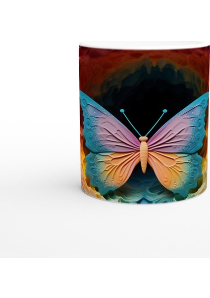 Masalsı Renklerle Süslenmiş Pastel Kelebek Baskılı Kupa Bardak
