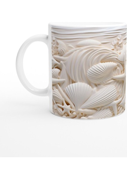 Krem Tonlarında Deniz Kabuğu ve Yıldız Desenli Su Altı Temalı Kupa Bardak fiyatları