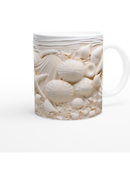 Krem Tonlarında Deniz Kabuğu ve Yıldız Desenli Su Altı Temalı Kupa Bardak modelleri
