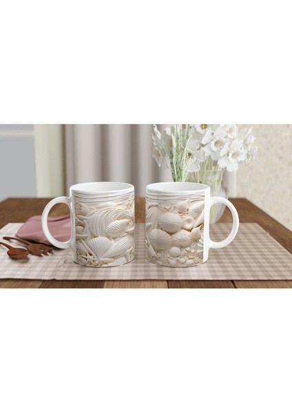 Krem Tonlarında Deniz Kabuğu ve Yıldız Desenli Su Altı Temalı Kupa Bardak indirimleri