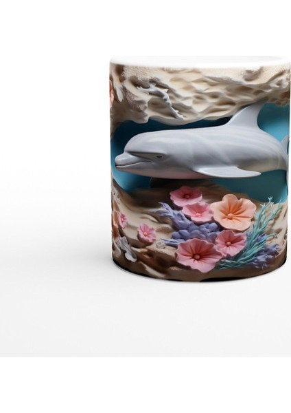 Mercan Bahçesindeki Neşeli Yunus Kupa Bardak