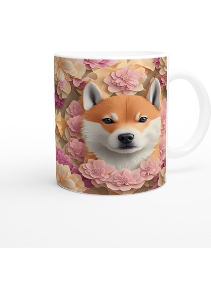 Pastel Çiçekler Arasında Shiba Inu Köpek Baskılı Kupa Bardak fiyatları