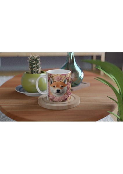 Pastel Çiçekler Arasında Shiba Inu Köpek Baskılı Kupa Bardak fırsatları