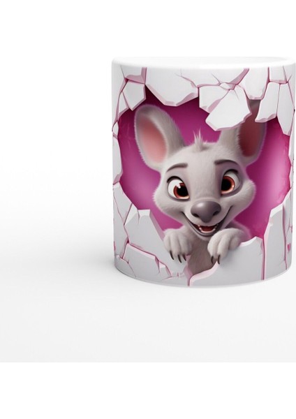 Pembe Kalpler Arasından Bakan Sevimli Fare Temalı Baskılı Kupa Bardak