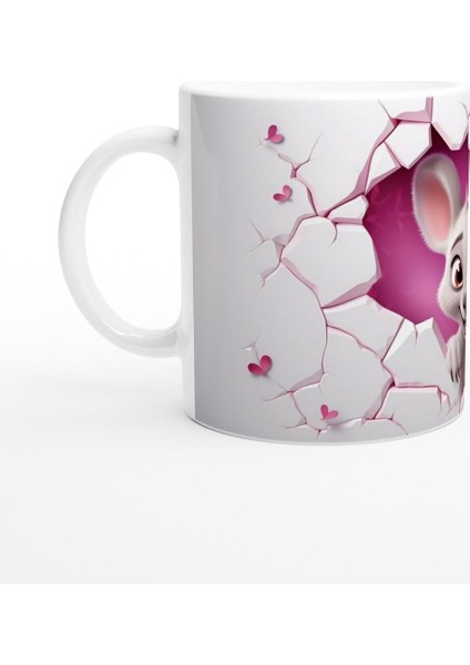 Pembe Kalpler Arasından Bakan Sevimli Fare Temalı Baskılı Kupa Bardak fiyatları