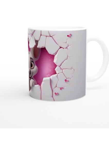 Pembe Kalpler Arasından Bakan Sevimli Fare Temalı Baskılı Kupa Bardak modelleri