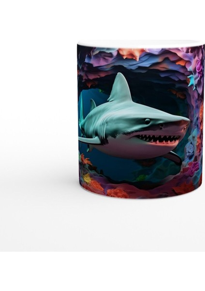 Derin Mağarada Köpekbalığı ve Renkli Mercanlar Su Altı Temalı Kupa Bardak