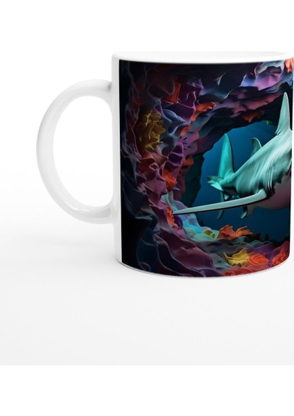 Derin Mağarada Köpekbalığı ve Renkli Mercanlar Su Altı Temalı Kupa Bardak fiyatları
